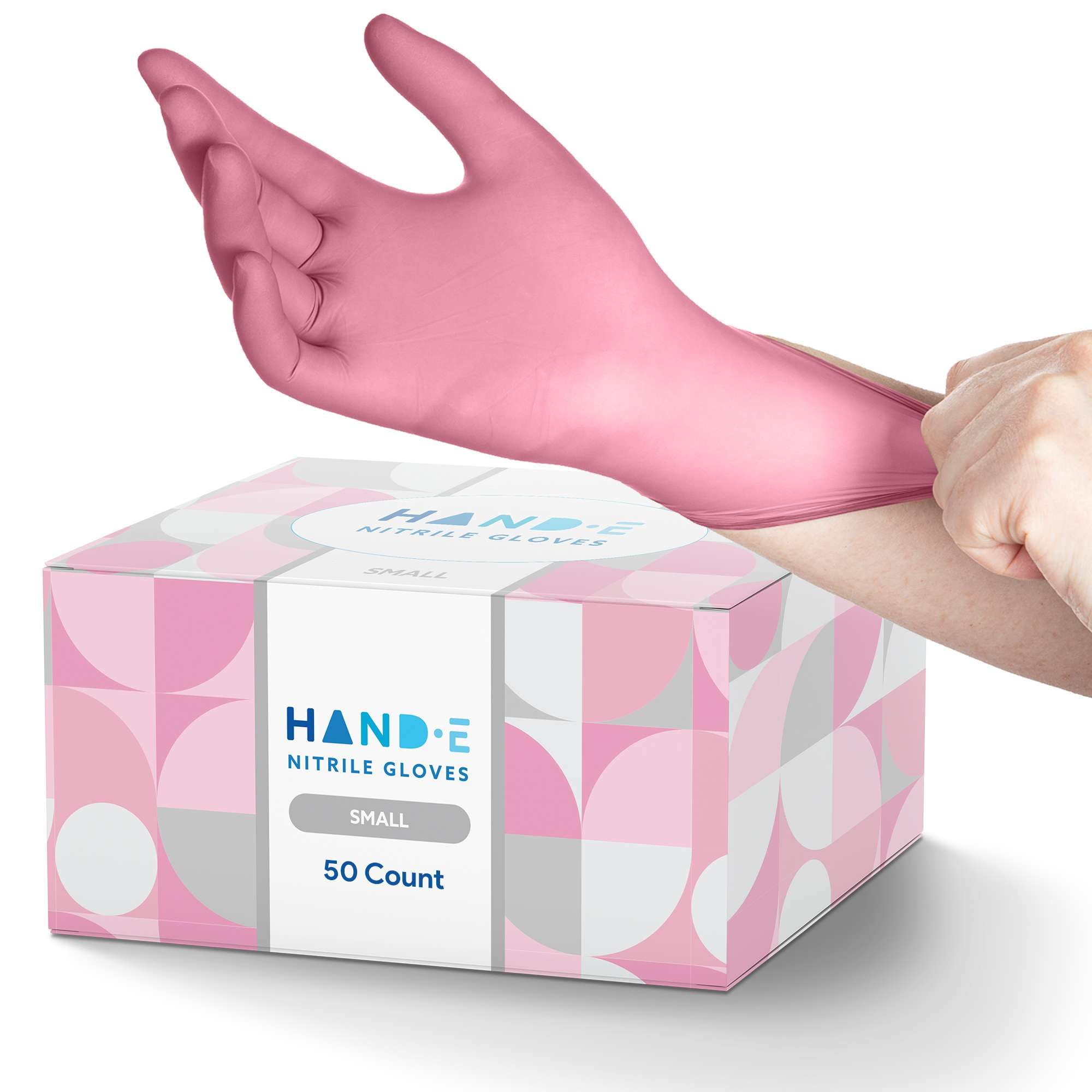 Hand-E Touch Pink Nitrile Disposable Gloves, 50 Ct, 3 Mil, Latex Free - Powder Free, Food Safe, Textured Grip for Esthetician, Nail Tech, Hair Dye