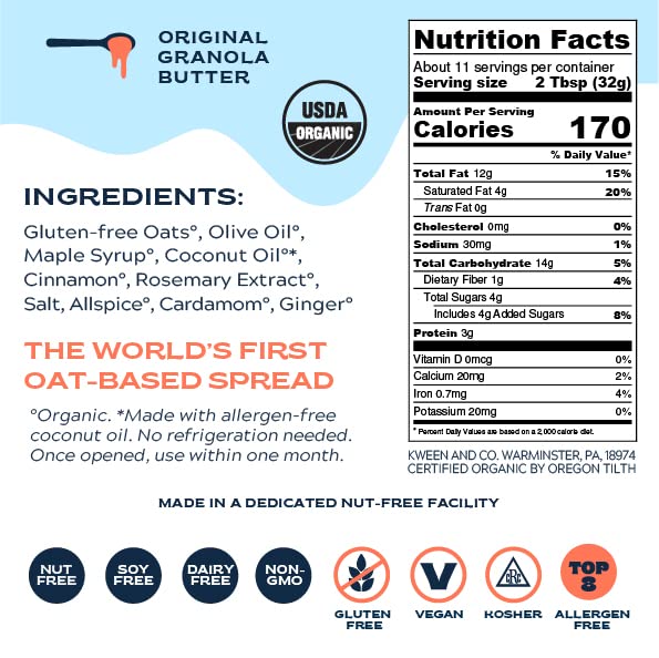 Oat Haus Organic Variety Granola Butter | Original, Chocolate, Vanilla, Blueberry | Peanut-free, Almond (Tree-Nut) Free, & School-Safe | Sunflower
