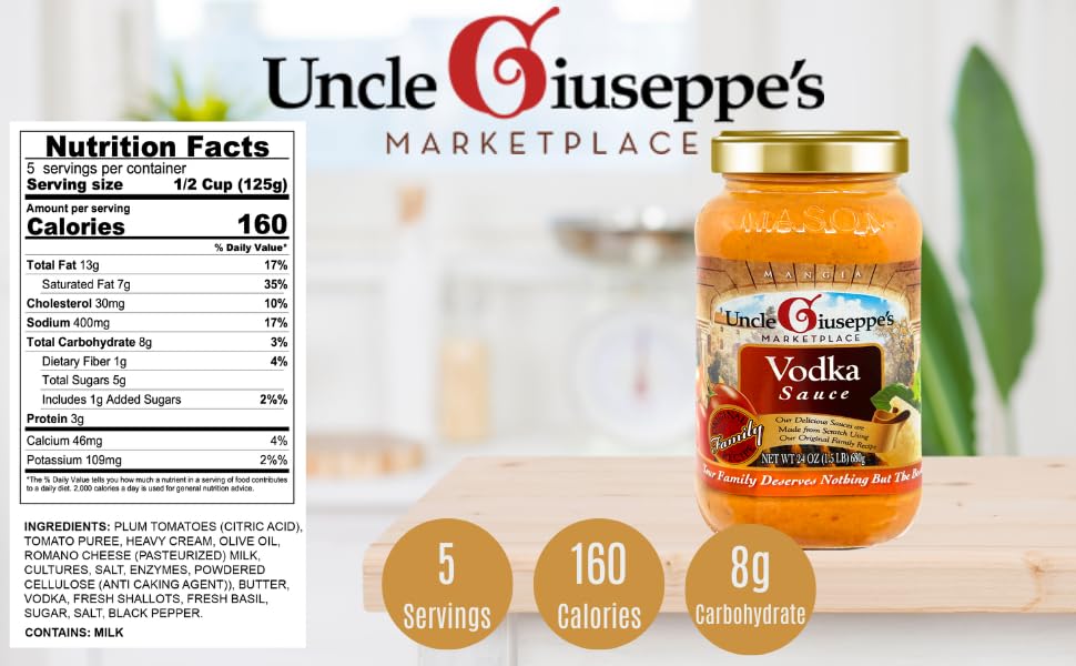 Uncle Giuseppe’s Vodka Sauce, 24 oz | Creamy Tomato Pasta Sauce with Italian Cheese & Vodka | Authentic Homemade Flavor | All-Natural, No