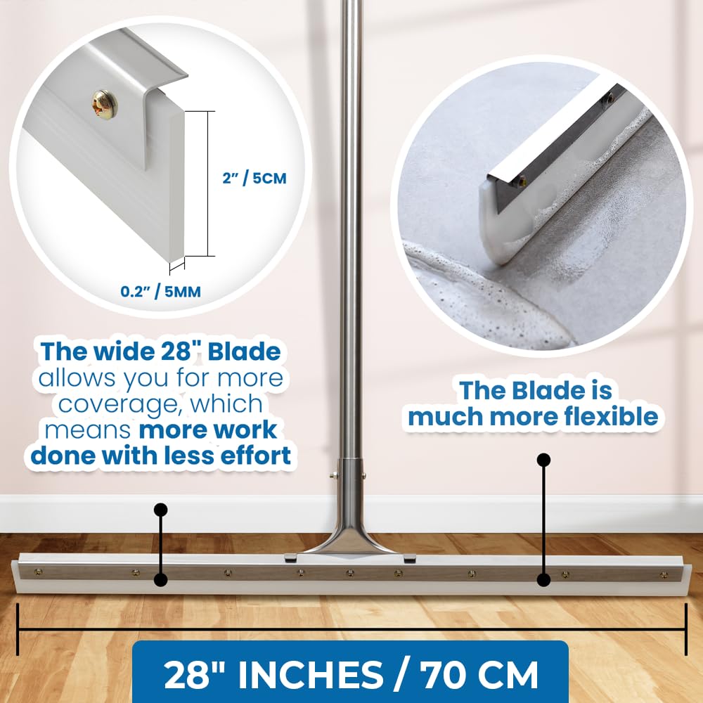 MHM AquaSlide PushPro - 28-Inch Heavy Duty Squeegee for Concrete Floors & Wet Surfaces | Industrial Rubber Blade Water Removal Tool for Garages