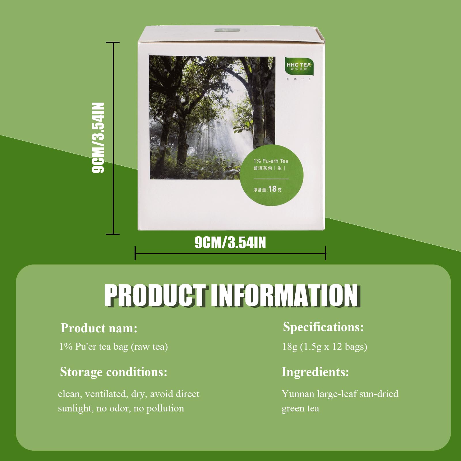 Organic Pu-erh Tea Bags, Raw (Uncooked) Chinese Yunnan Ancient Tree 2018 | 12 Individually Wrapped Tea Bags (1.5g Each) | Rich in Antioxidants