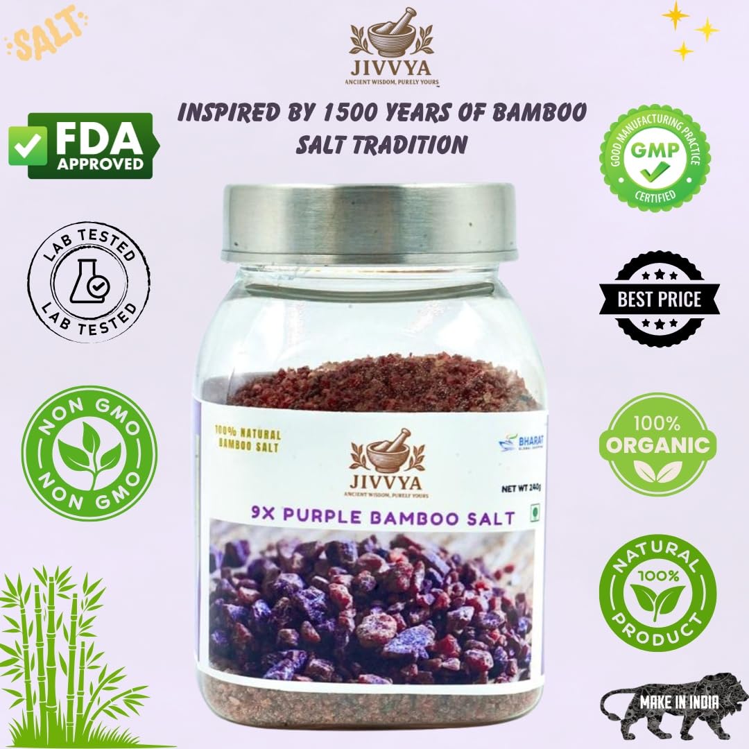 Jivvya 9X Purple Bamboo Salt Crystal, 4.8 OZ, Premium Korean-Style Roasted Bamboo Natural Mineral-Rich Salt - For Cooking and Wellness and Immunity