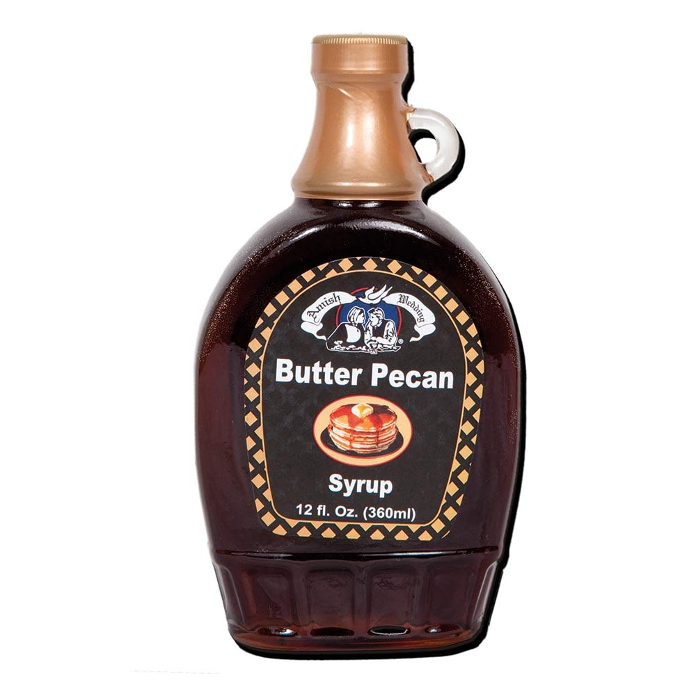Amish Wedding Syrup, Ohio Made for Pancakes or Waffles, Two 12 ounce Glass Bottles, Butter Pecan