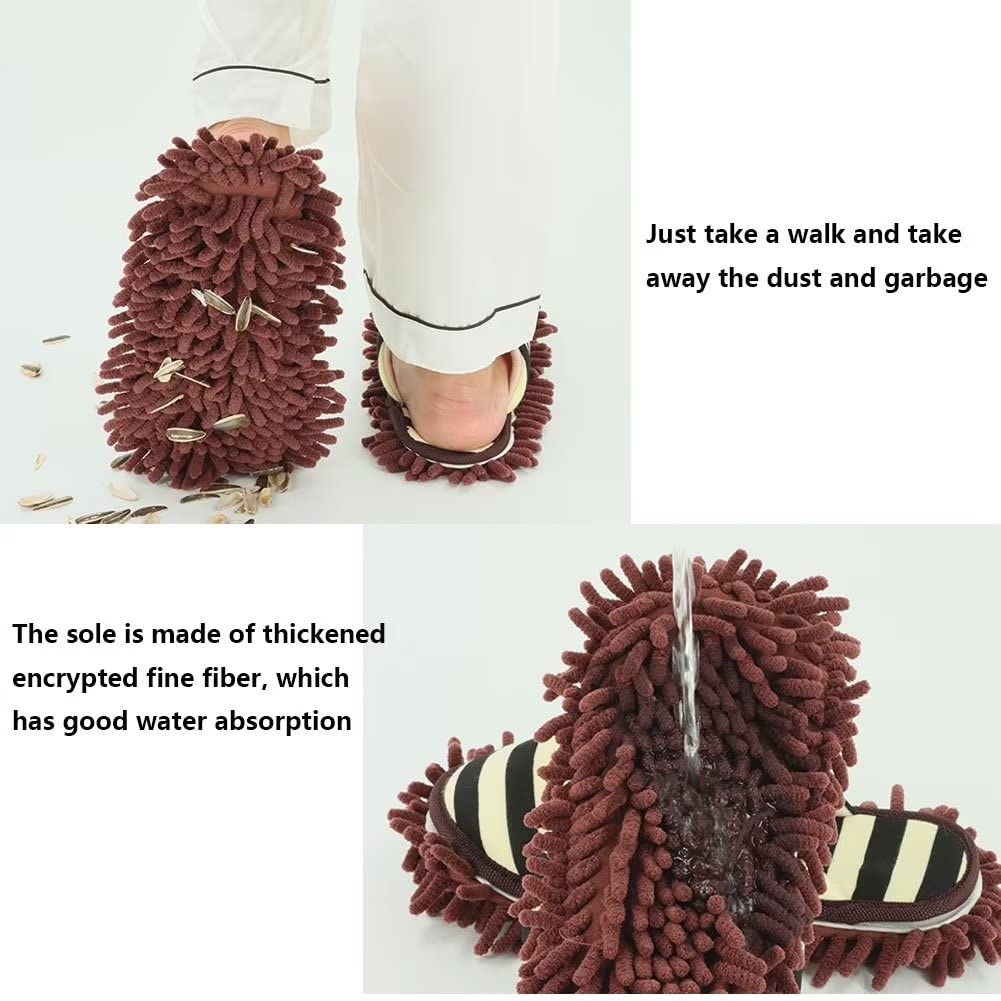 CNGYNI Cleaning Slippers Microfiber Slipper Detachable Mopping Shoes House Floor Cleaning Mop Chenille Sole, One Size (Brown)