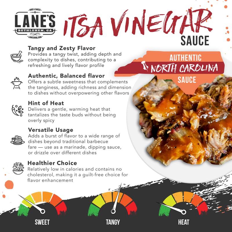 Lane's Its a Vinegar Barbecue Sauce, Aromatic Carolina Vinegar BBQ Sauce Flavor for Pulled Pork, Marinades & Dip, No-MSG, Made in USA, 13.5 Oz