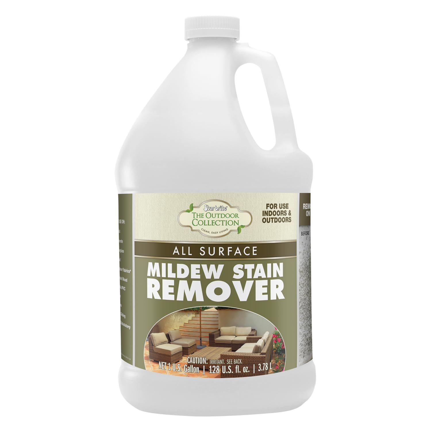 STAR BRITE O/C Mildew Stain Remover - Professional Strength, Quick-Acting, Multi-Surface Cleaner for Outdoor Furniture, Vinyl & Grout - 1 Gallon