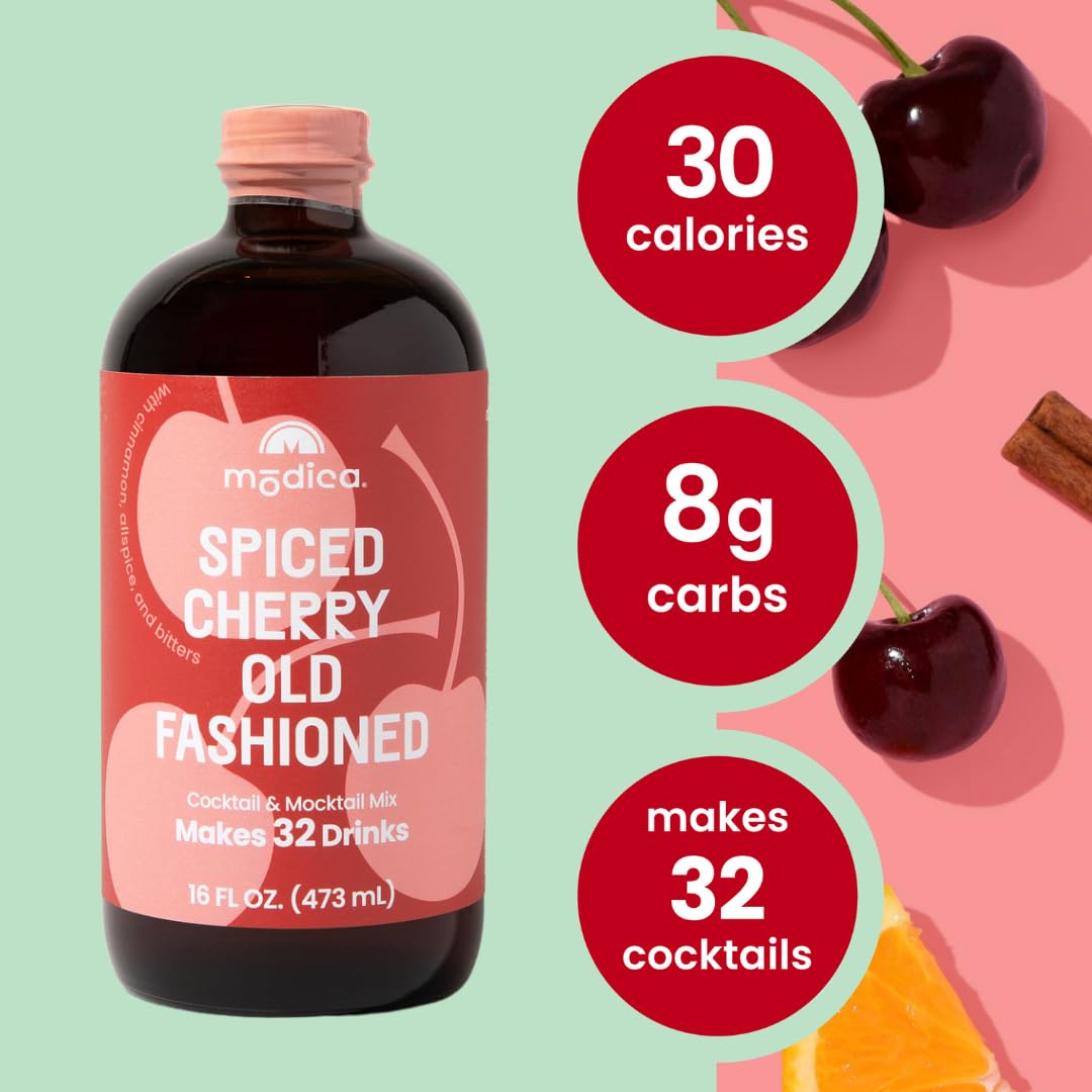 Modica Spiced Cherry Old Fashioned - Premium Non-Alcoholic Cocktail & Mocktail Mixer (32 Servings) Created by Award-Winning Mixologist