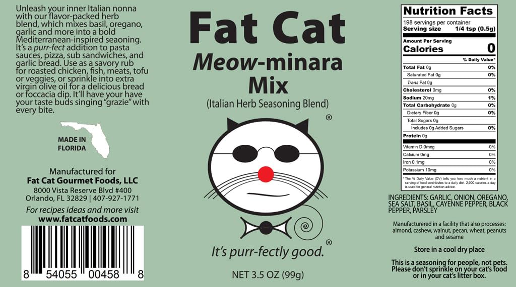 Meow-minara Italian Herb Seasoning by Fat Cat Gourmet (4.5 oz) | Premium All-Natural Mediterranean Herb & Garlic Blend | Perfect for Pasta, Pizza