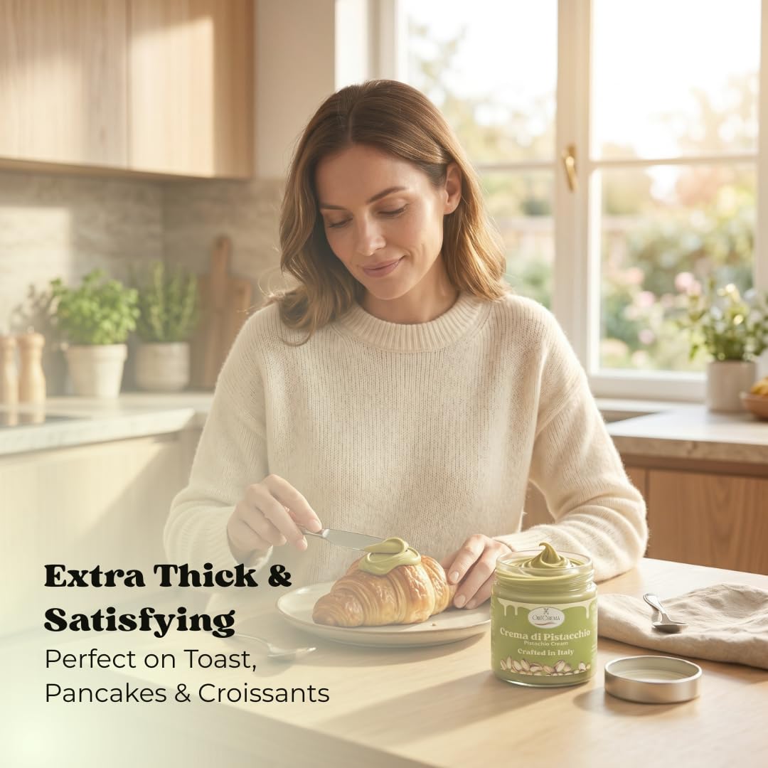 Oh! Crema Premium Italian Pistachio Cream Spread - 200g Authentic Crema di Pistacchio Made with 100% Italian Pistachios - Gourmet Sweet Nut Butter
