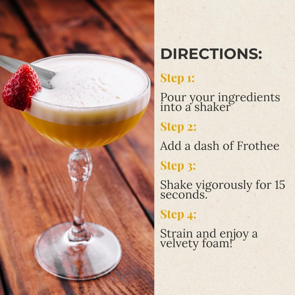 FROTHEE All Purpose Cocktail Foamer 8oz - Egg Substitute, Vegan, Gluten & Alcohol Free - For Cocktails, Mocktails, & Shaken Drinks, 12 Pack