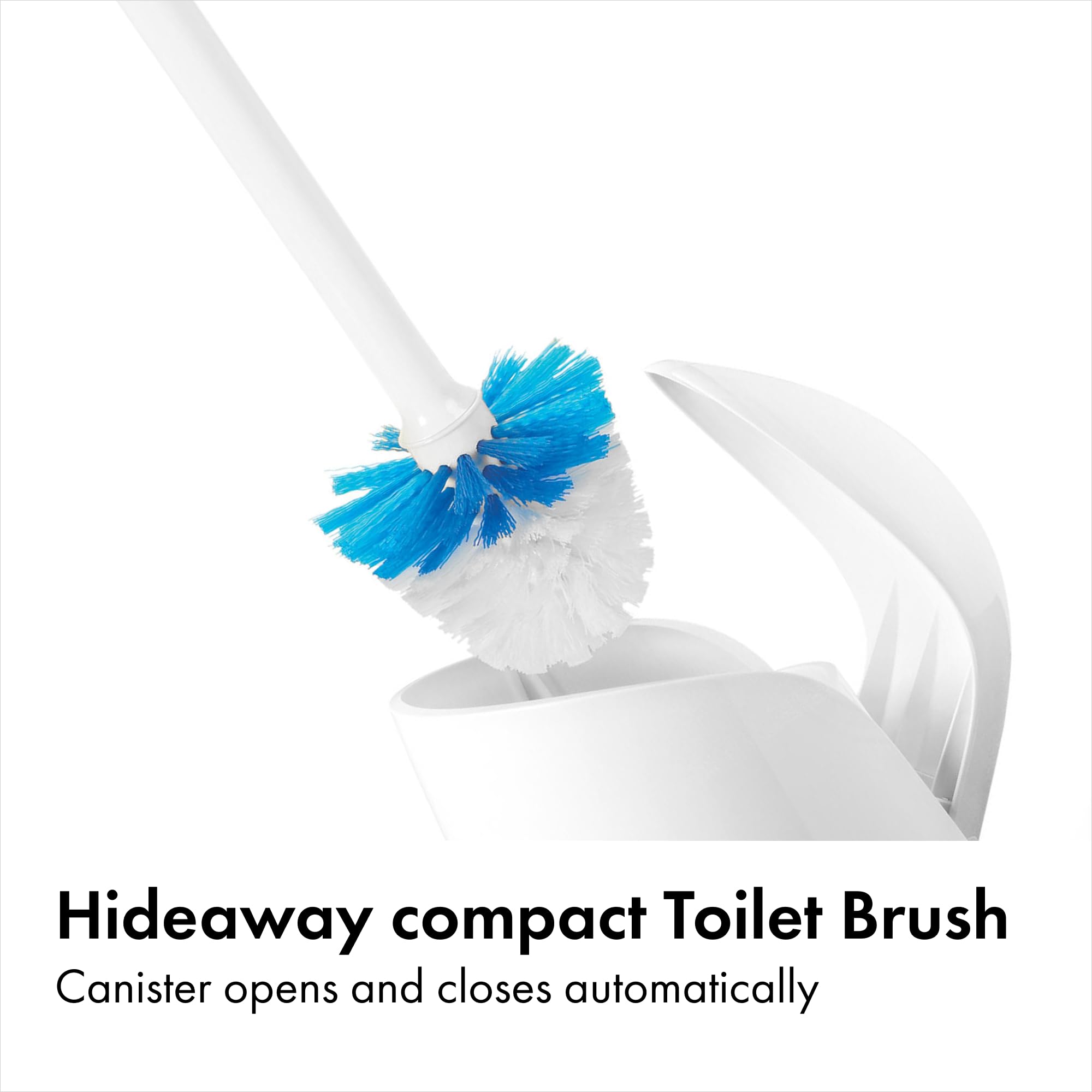 OXO Good Grips Compact Toilet Brush & Canister, Toilet Bowl Brush and Holder with Automatic Canister Door, Bathroom and Small Spaces Cleaning Supplies
