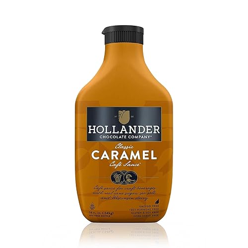 Hollander Caramel Cafe Sauce | GMO Free, Corn Syrup Free, Soy/Gluten Free | 15 fl. oz. Squeeze Bottle | Flip Cap