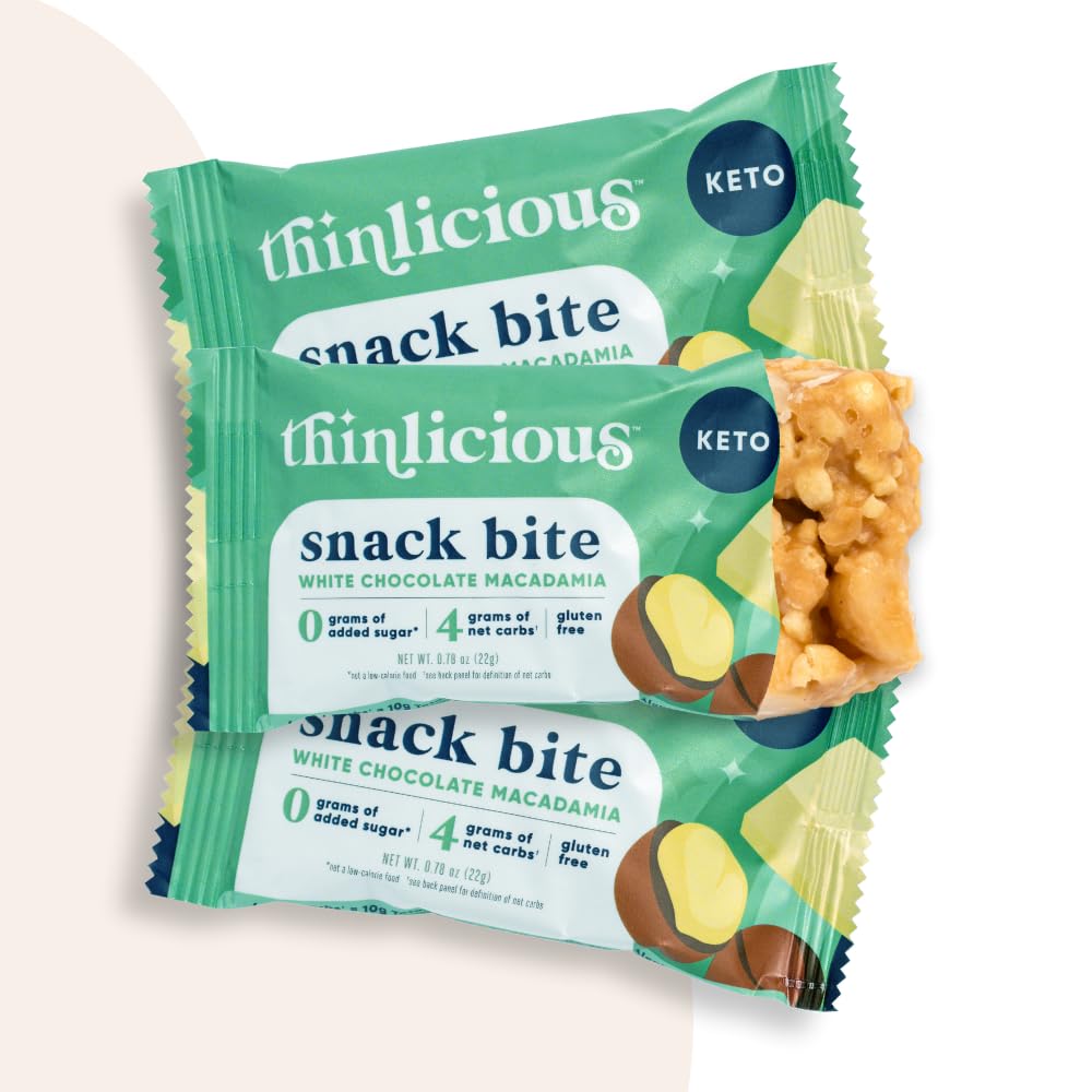 Thinlicious White Chocolate Macadamia Keto Snack Bites - Healthy Gluten Free Low Carb Snacks Perfect for On The Go with Delicious Cookie Taste (White