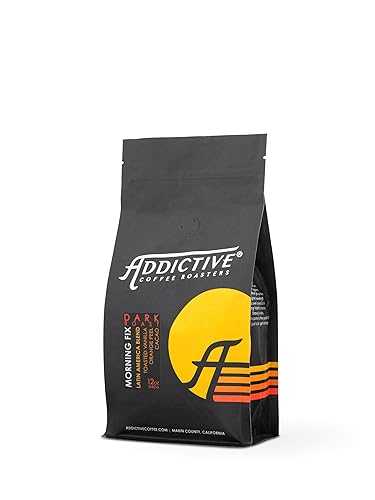 Addictive Coffee Roasters Morning Fix - Ground Coffee Dark Roast Latin America Blend With Hints of Cacao, Orange Peel & Toasted Vanilla - 12 Ounce Bag