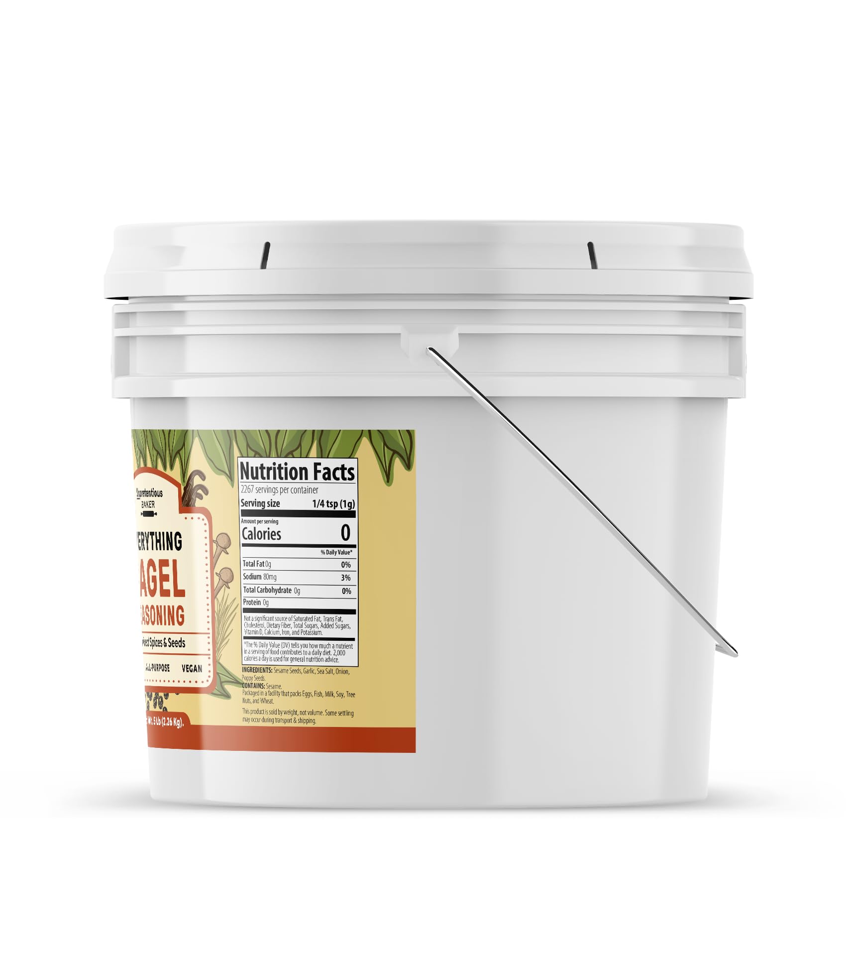 Unpretentious Everything Bagel Seasoning, 1 Gallon Bucket, Add Texture & Flavor to Any Recipe, Mix of Sesame Seeds, Garlic, Onion & Salt (80 Ounce)