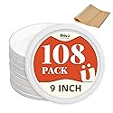Fitsu Compostable Plates with Grease Proof Liners 108 Pack 9 Inch White Biodegradable Plates PFAS-Free Heavy Duty Sugarcane Alternative Microwave Safe