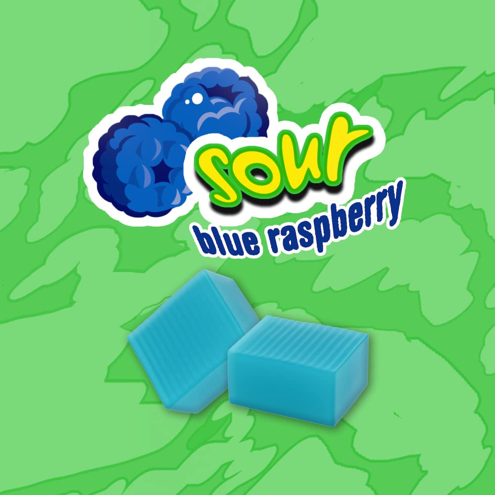 HUBBA BUBBA Bubble Gum, Sour Blue Raspberry, Chewing Gum Bulk, Sour Candy - 5 Pieces, Pack of 18