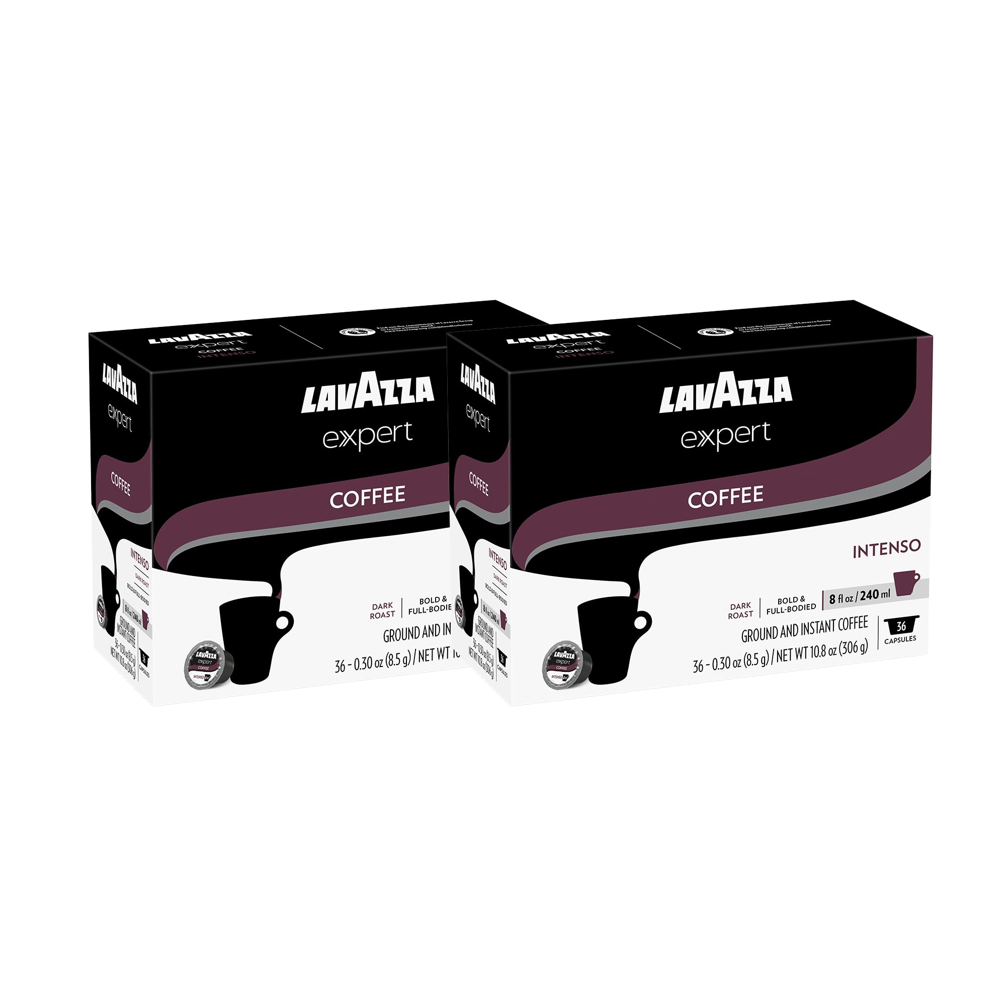 Lavazza Expert Intenso Coffee Capsules, Dark Roast, Arabica and Robusta Blend, Compatible with Lavazza Classy Plus Machine (72 Capsules)