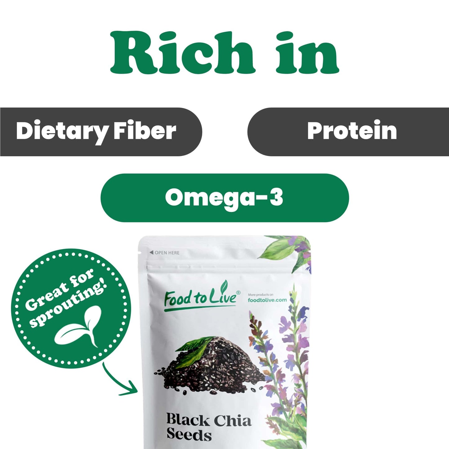Black Chia Seeds, 10 Pounds - Whole, Sproutable, Vegan, Kosher, Keto, Sirtfood, Bulk. Rich in Essential Fatty Acids, Fiber, Protein. Great for Chia