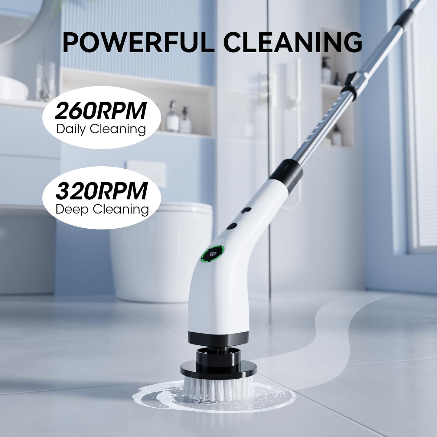 Swyprrix Electric Bathroom Cleaning Brush, Cordless Spin Scrubber Full Body Waterproof IPX7 with Adjustable Handle, 8 Replaceable Brush Heads