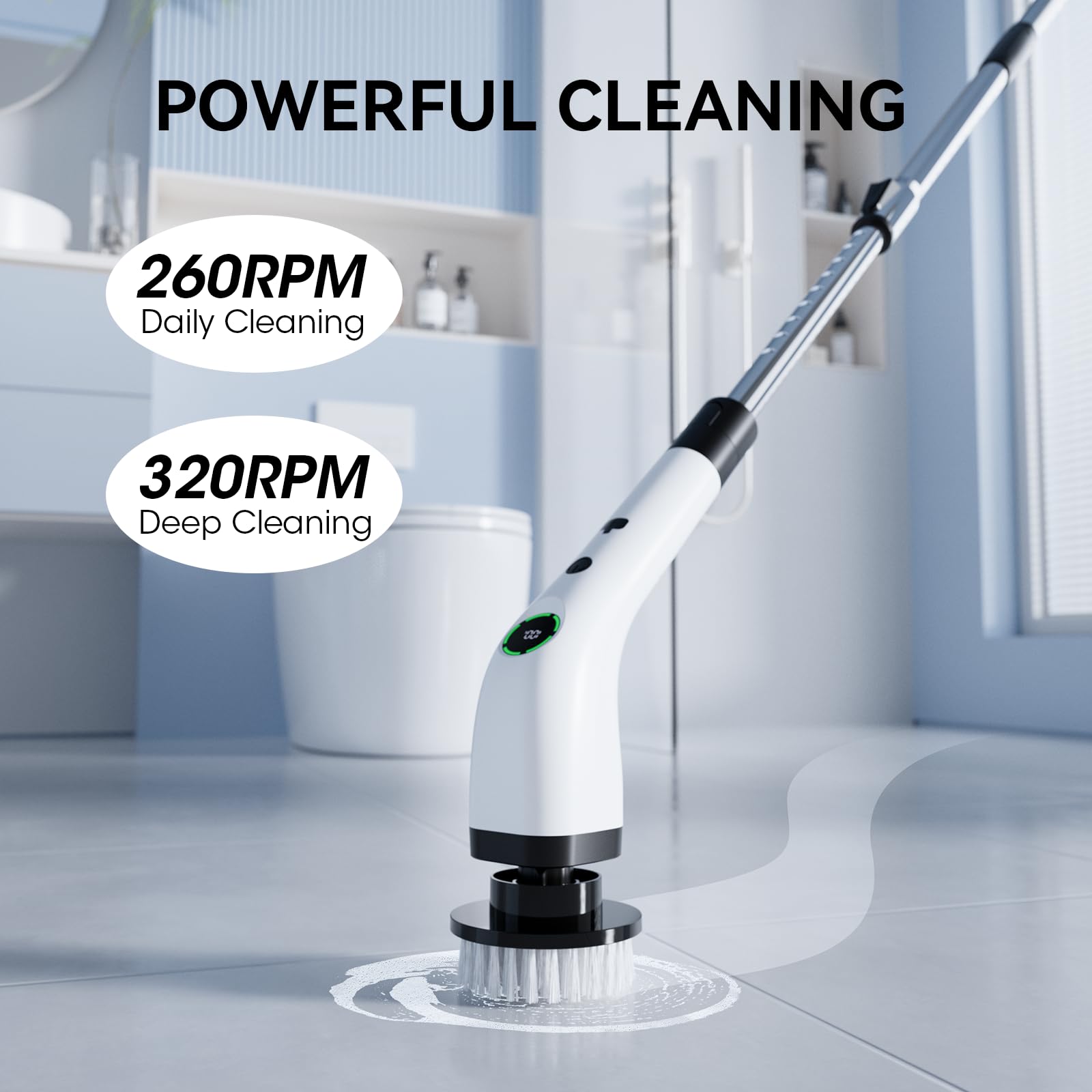 Swyprrix Electric Bathroom Cleaning Brush, Cordless Spin Scrubber Full Body Waterproof IPX7 with Adjustable Handle, 8 Replaceable Brush Heads