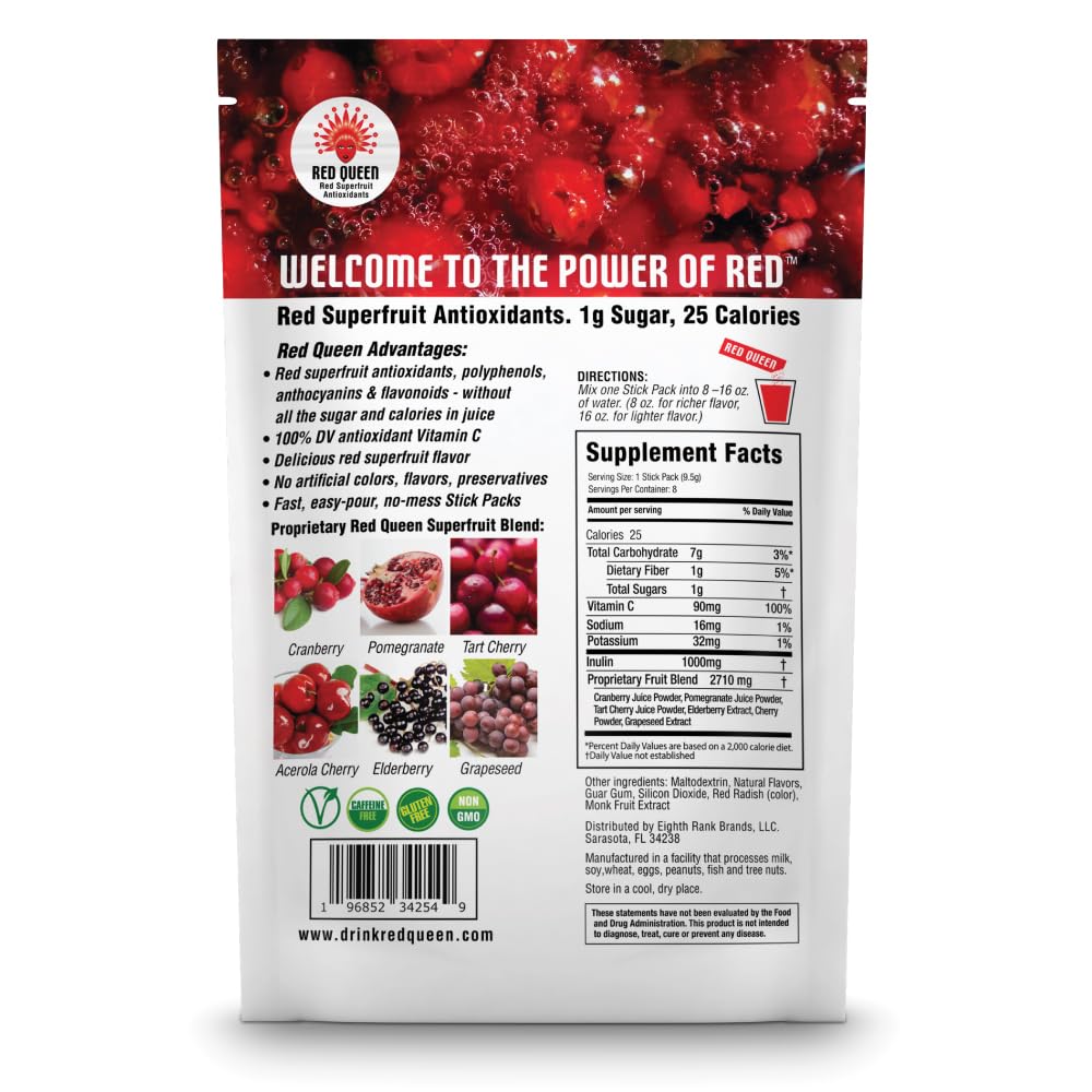 RED QUEEN® Red Superfruit Drink Mix|1g Sugar, 25 Calories per Serving|Red Superfruit Antioxidants Without All The Sugar & Calories In
