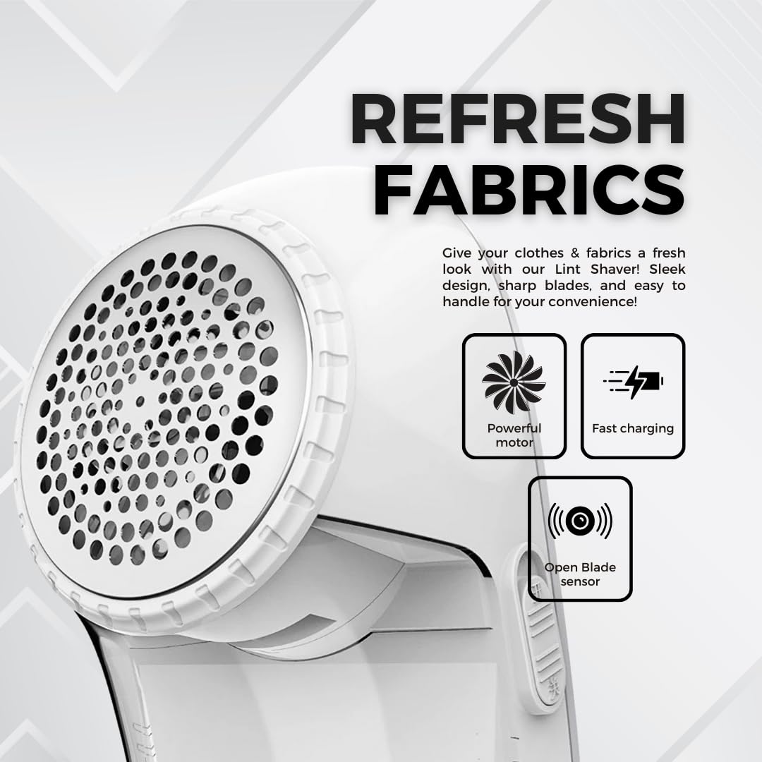 Fabric Shaver, Lint Remover, Rechargeable Lint Shaver with Durable Sharp Blades for Clothes & Upholstery - USB Charging Cable Included