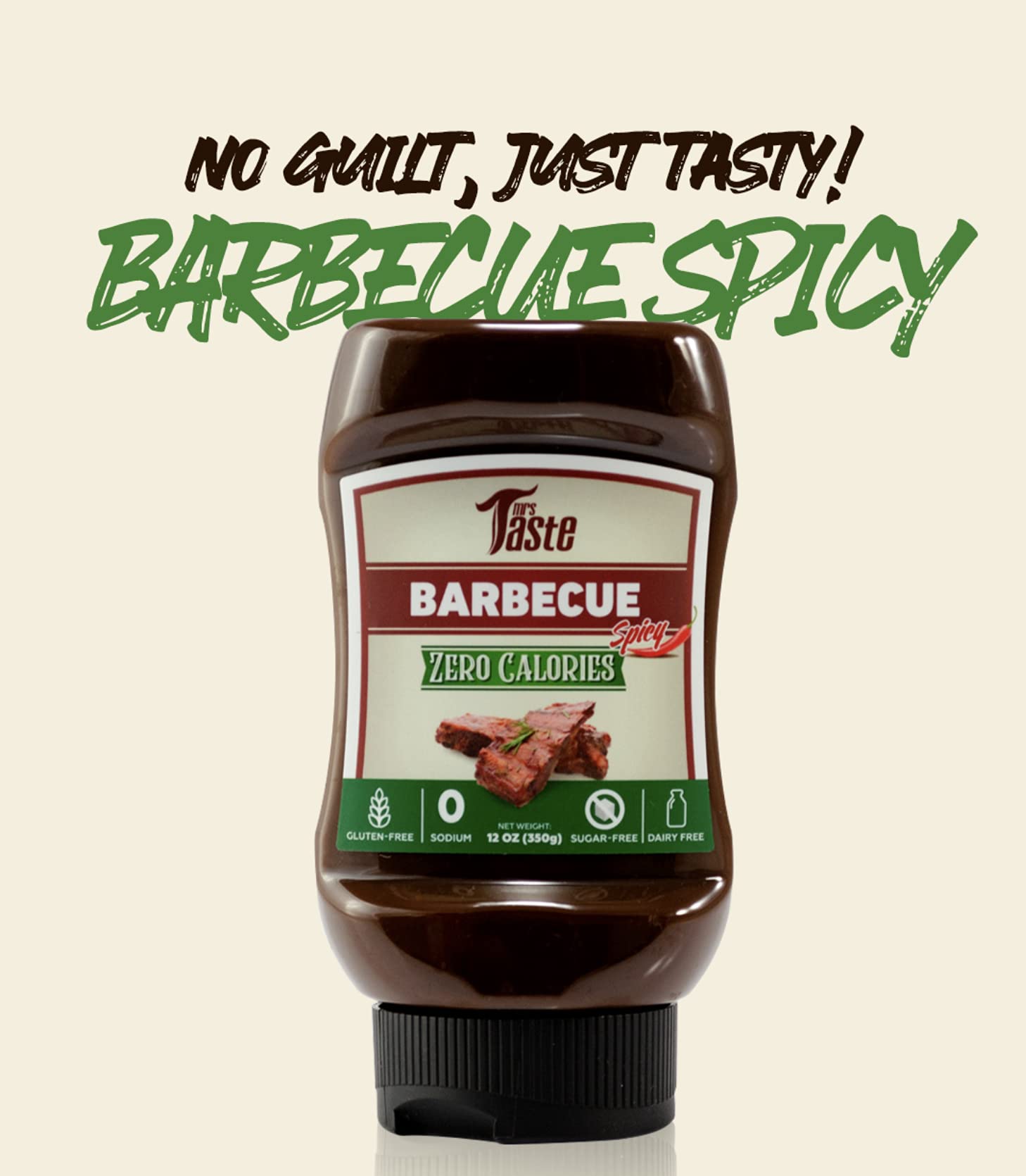Mrs Taste Sugar Free BBQ, Zero Calories, Zero Sodium, Zero Sugar, High Fiber, Keto Friendly, Paleo Friendly, Condiments and Sauces (12 oz, BBQ)