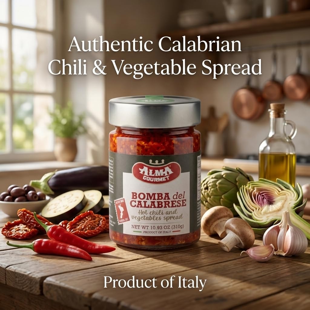 Alma Gourmet Bomba Calabrese Hot Chili & Mixed Vegetable Spread - Calabrian Chili Peppers in Oil, Authentic Italian Spicy Sauce, Product of Italy