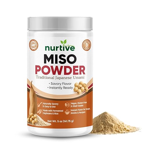 Nurtive Miso Powder - Japanese Umami-Inspired Instant Seasoning for Soup, Broth, Marinades & Sauces - Fermented Soybeans & Rice - No Refrigeration