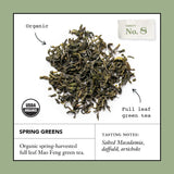 Smith Teamaker Spring Greens No. 8, Mao Feng Green Tea, Caffeinated, Sugar-Free, Sustainably Grown Full Leaf Green Tea, 15 Sachets, 1.3oz each