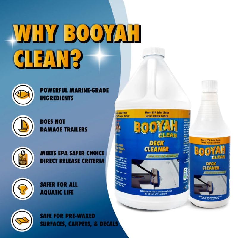 Booyah Clean Deck Cleaner - Works on Non-Skid and Flat Surfaces to Remove Grime, Stains, Fish Blood, Oil, Grease, Black Streaks, and Soot - Meets EPA