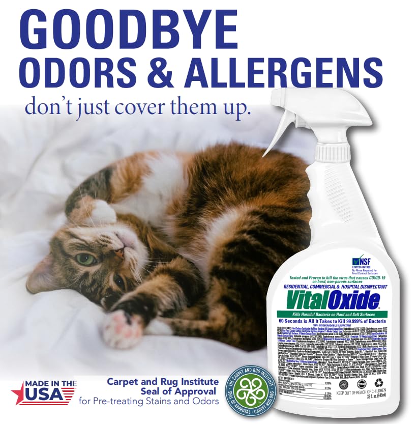 Vital Oxide| Eliminate Pet Urine Odor & Stains| Destroys Most Pet viruses in minutes |Carpet Stain Remover for Cats & Dog Pee, Carpet Cleaner Spray