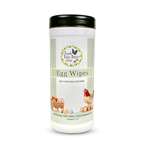 Fresh Eggs Daily Egg Wipes - Enzyme-Based Egg Cleaner for Backyard Chickens, No Rinse Needed, Natural Enzyme Formula - 40 Natural Cleaning Wipes