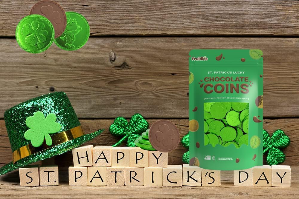 Saint Patrick's Day 1820 Clover Shamrock Lephrchaun Chocolate Green Coins, Premium Belgian Nut-Free Milk Chocolate, Kosher (1820-Pack)