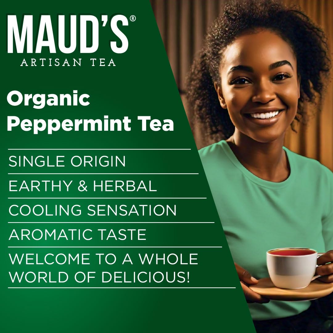Maud's Organic Peppermint Tea Pods, 100 ct, Single Serve Pods - 100% Gourmet Blended Tea Leaves, Compatible with Keurig K Cups Maker