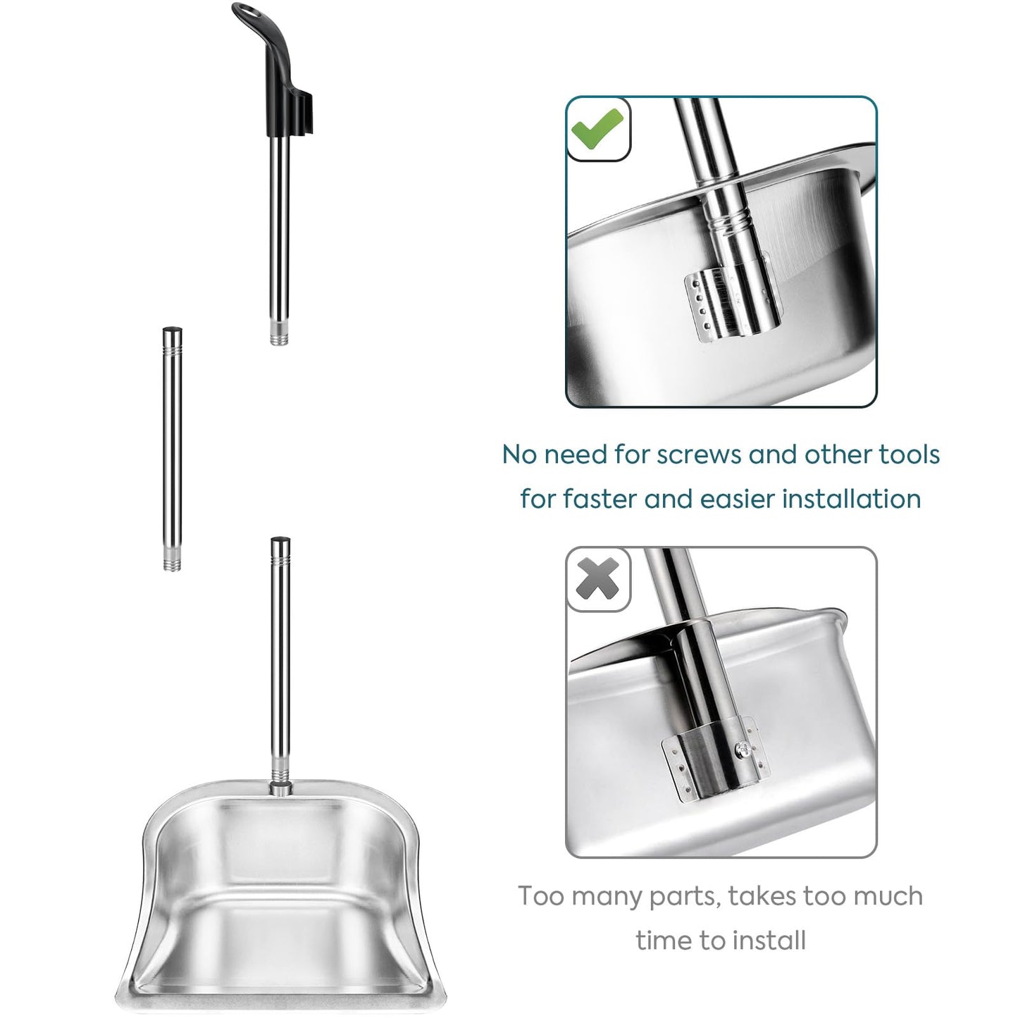 Yangbaga Dust Pans with Long Handle - 35”Heavy Duty Metal Upright Stand Up Dustpan - Long Handled Stand Up Dustpans - Best Dustpans
