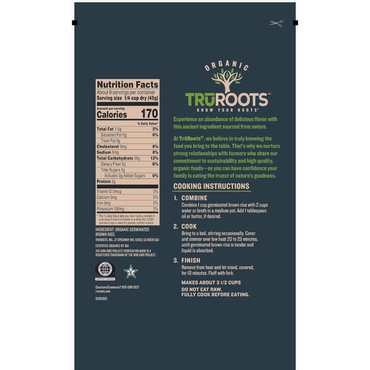 Truroots Organic Germinated Brown Rice, 14 Ounce (Pack of 3)