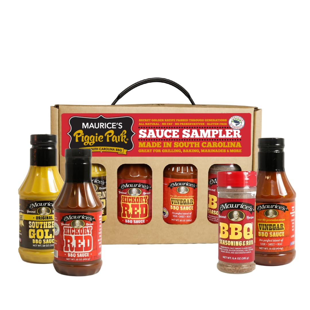 Maurice's Barbeque Grill Variety Set - Southern Gold® BBQ Sauce, Barbeque Seasoning & Rub, Vinegar BBQ Sauce & Hickory Red Barbecue