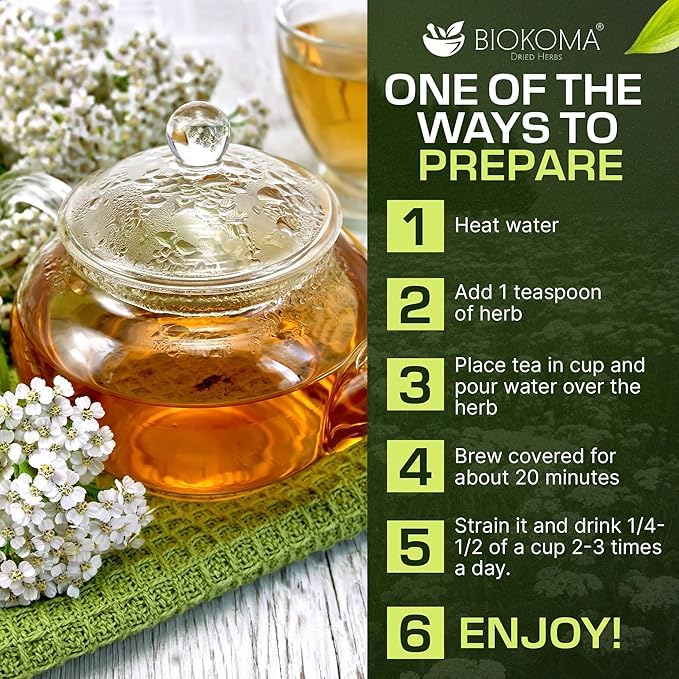 Biokoma Organic Yarrow Dried Herb 50g 1.76oz Dried Loose Achillea Millefolium Digestion Skin Health Support USDA Organic Caffeine Free Herbal Tea
