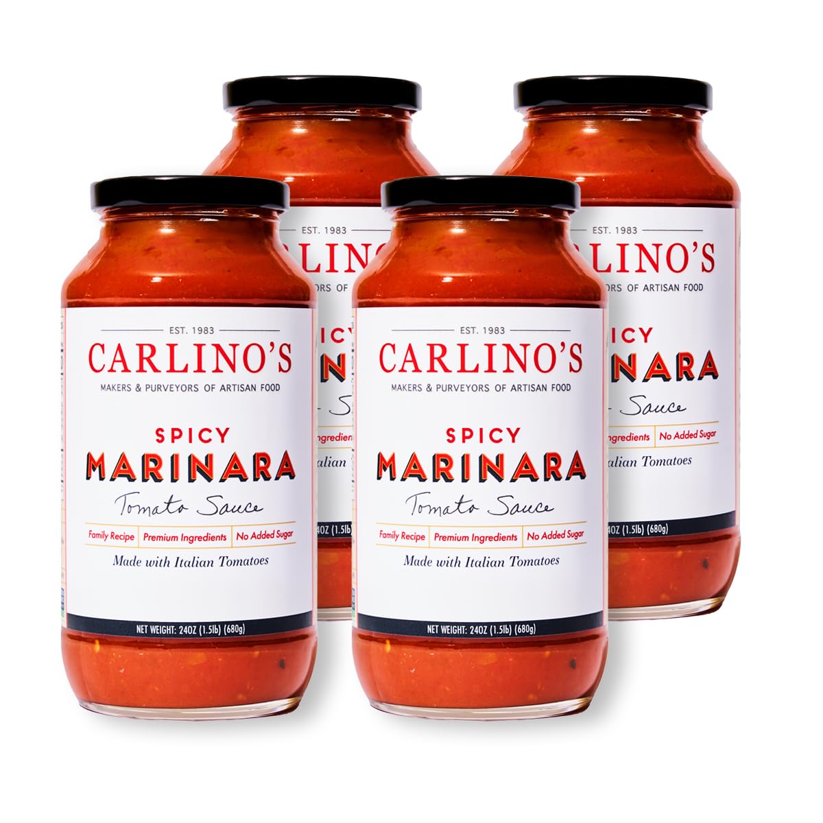 Carlino's Signature Spicy Marinara Sauce | Made with All-Natural Ingredients | Preservative Free | Vegan, Gluten Free, Low Sodium, Small Batch, 24 Fl