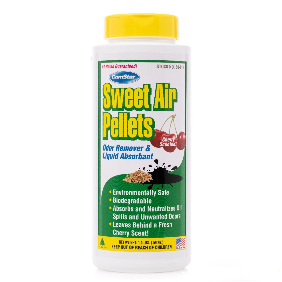 ComStar Sweet Air Pellets, 1.3 lb Odor Eliminator & Absorbent, Cherry Scented, Long-Lasting Neutralizer for Home & Industrial Use, Eliminates Oil