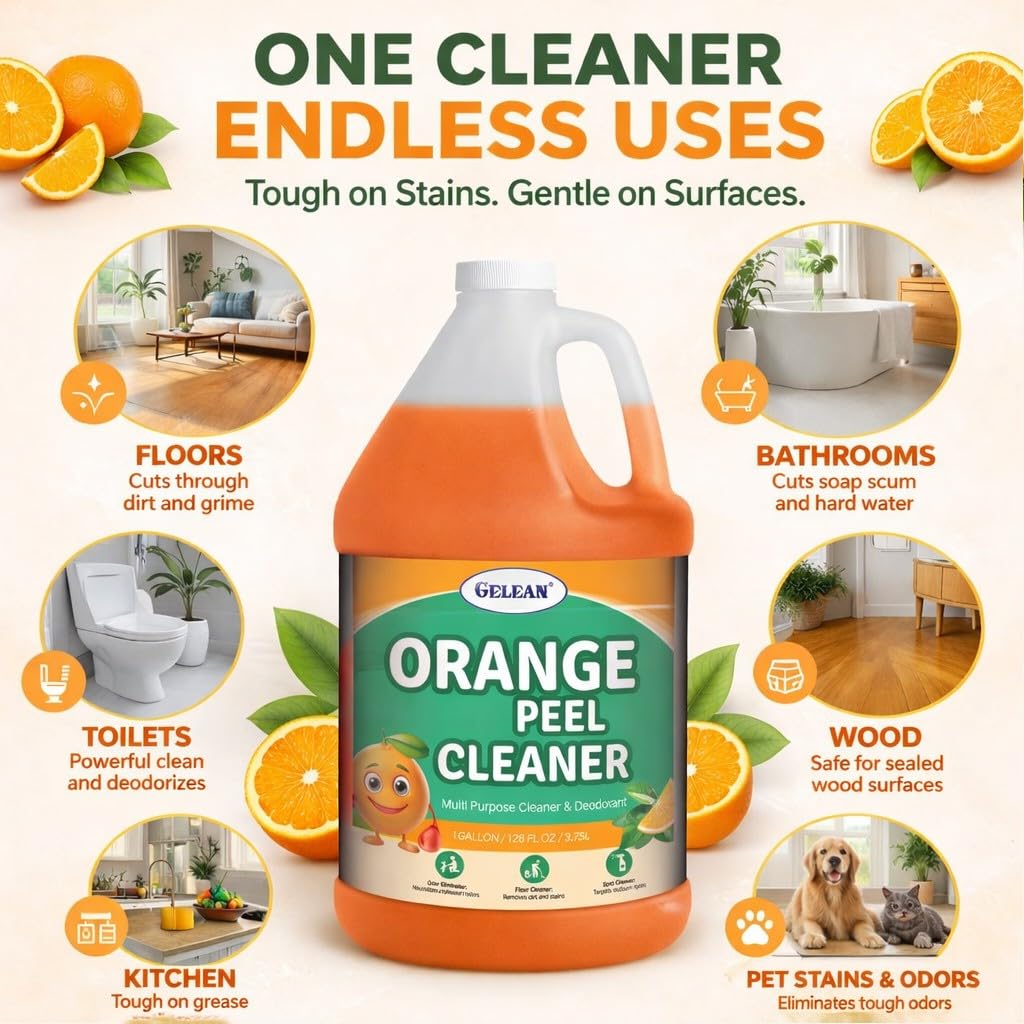 GELEAN orange peel Multi Purpose Cleaner & Deodorant - Floor Cleaner (Made in USA) | Tile, Stone, Laminate, Vinyl & Natural Wood Floor Cleaner