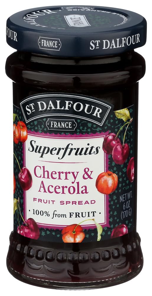 St. Dalfour Superfruits Cherry & Acerola Fruit Spread - 6 oz - 100% from Fruit, Gluten-Free, No Artificial Ingredients, Non-GMO, All Natural, Made in