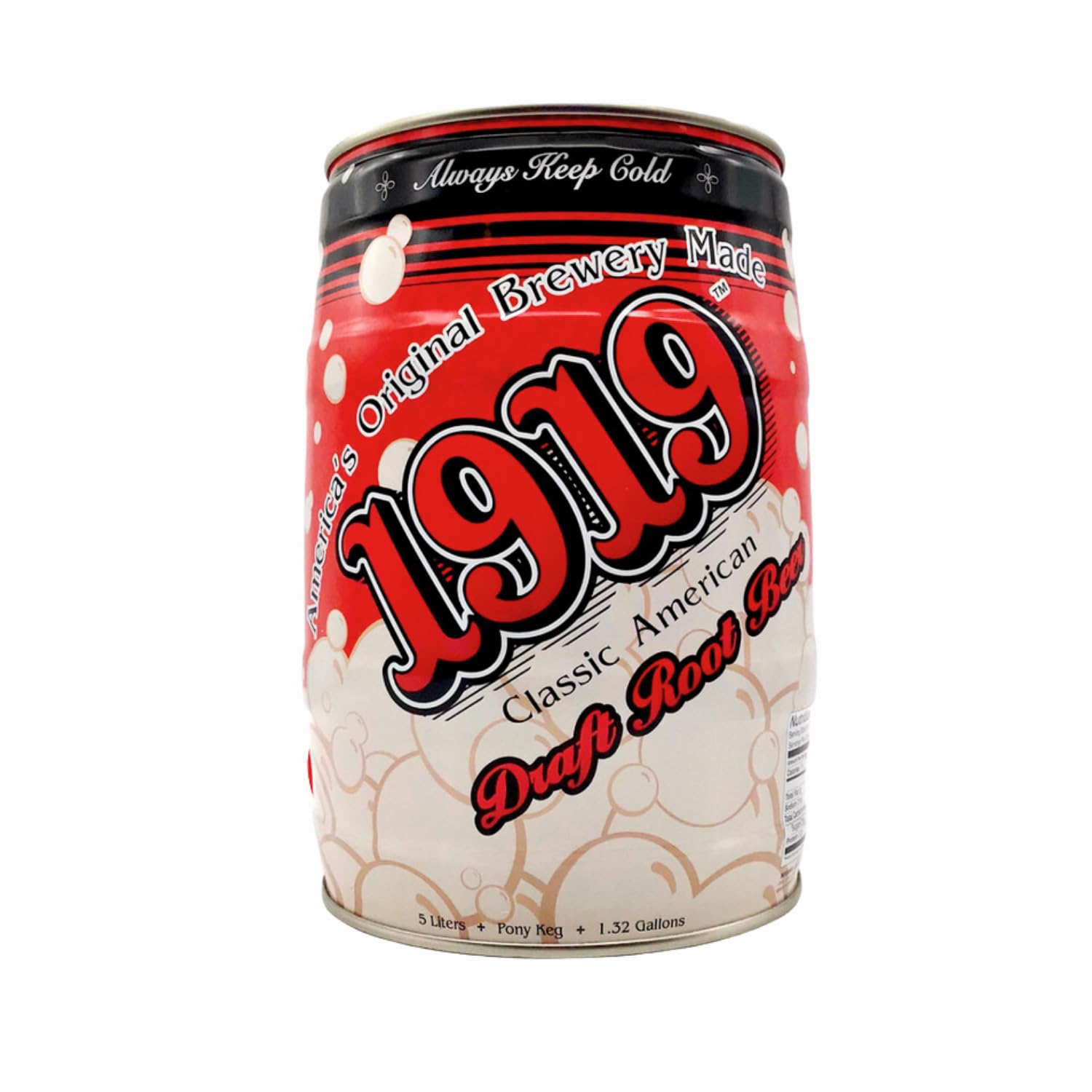 1919 Draft Root Beer Soda, 5 Liter Pony Keg, Caffeine-Free, Real Sugar and Real Vanilla, Small Batch, Creamy, Full Bodied, Family-Founded, Birthday
