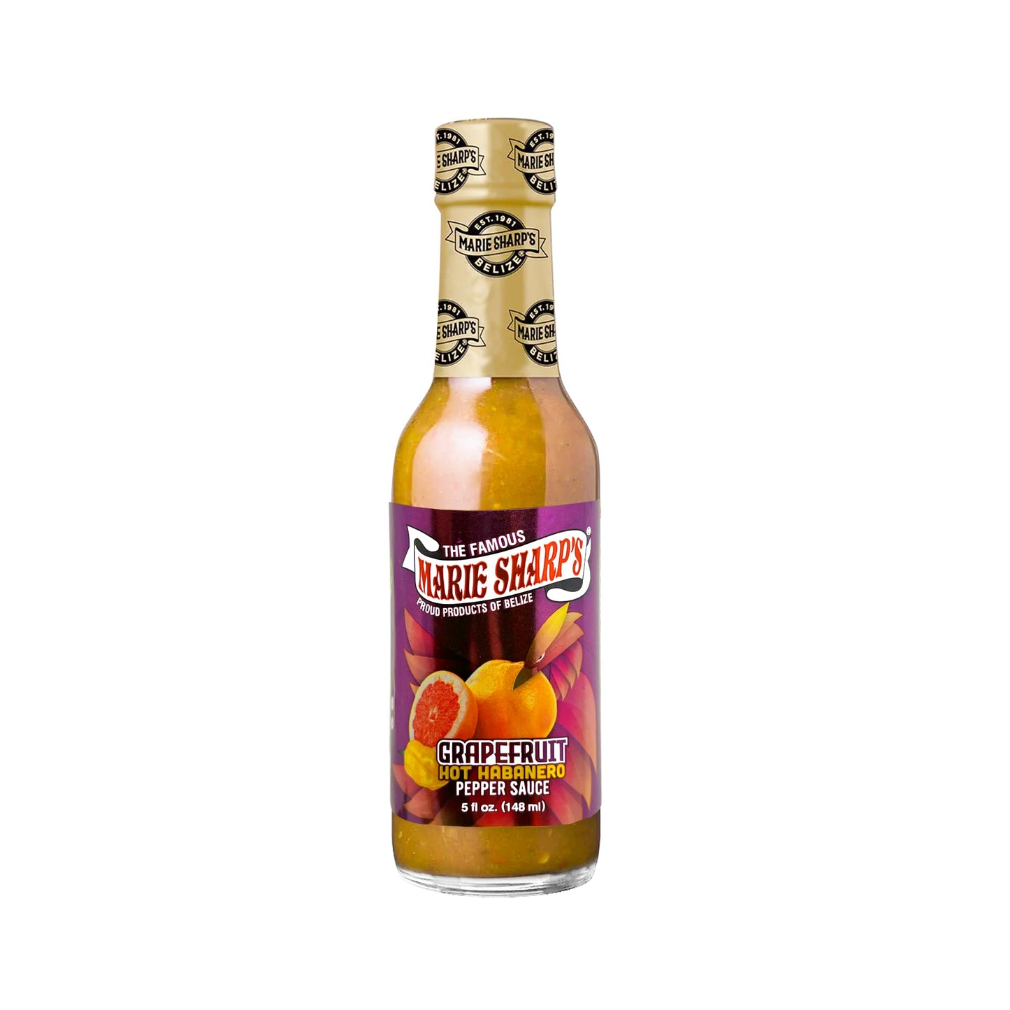 Marie Sharp’s Grapefruit Hot Habanero Pepper Sauce, 5 oz | Belizean Hot Sauce with Fresh Grapefruit & Habanero Peppers | Tangy Citrus Heat |