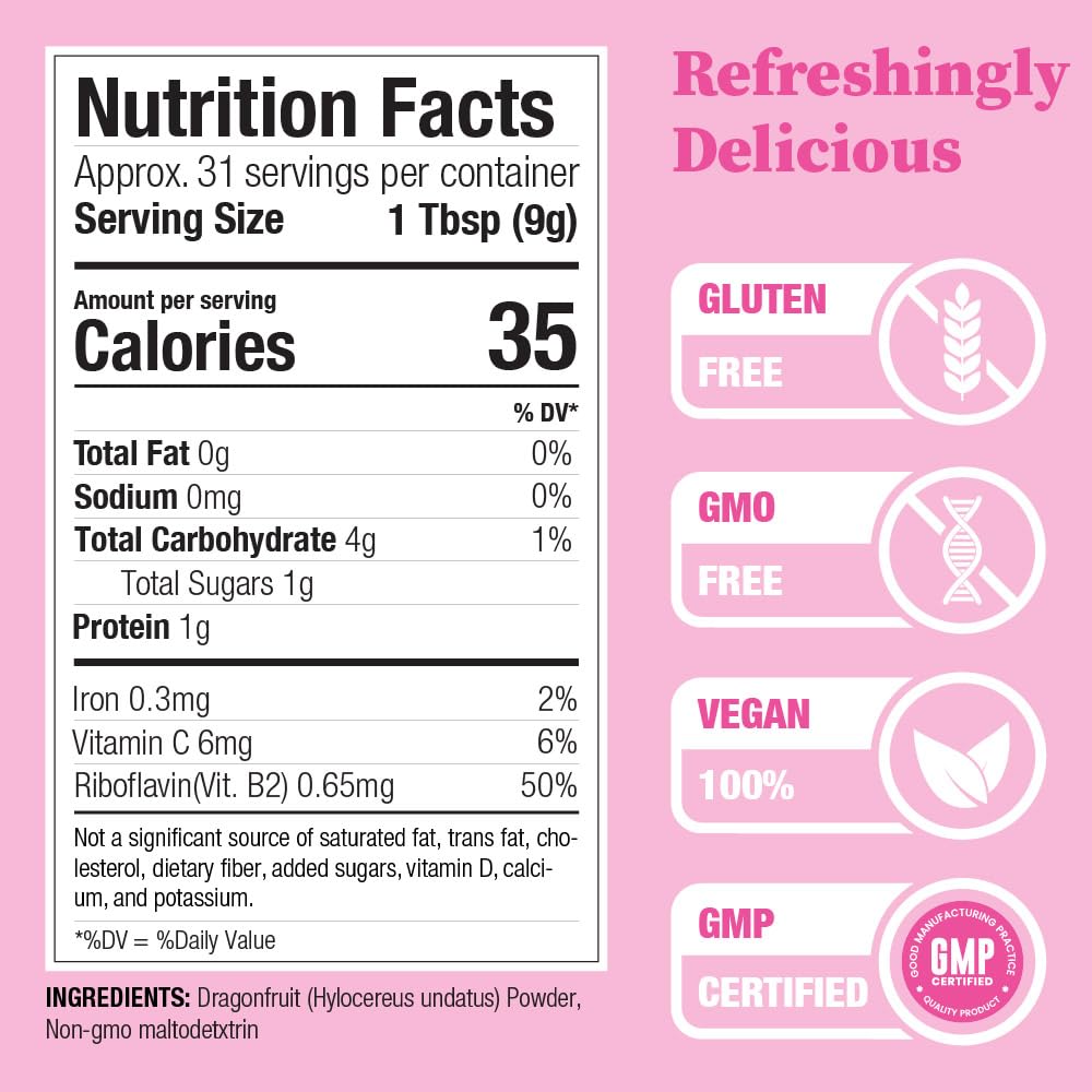 Pink Pitaya Powder, Non GMO, Gluten Free, Vegan, Packaged Locally in California,10 Ounces