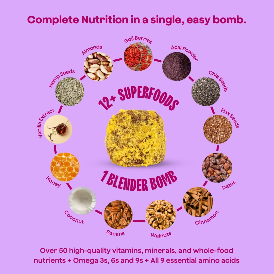 The Bomb Co. Blender Bomb, Get up & Goji, Superfood Smoothie Mix With Goji Berries, Hemp, Flax, Chia Seeds & Amino Acids, Gluten Free, High Fiber, 10