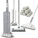 Hands-Free Self Wringing Flat Mop - Microfiber Floor Cleaning Tool with Washable Pads, Scrub Brush, Squeegee (1 Mop+6 Pads+1 Brush+1 Glass Wiper)