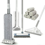 Hands-Free Self Wringing Flat Mop - Microfiber Floor Cleaning Tool with Washable Pads, Scrub Brush, Squeegee (1 Mop+6 Pads+1 Brush+1 Glass Wiper)